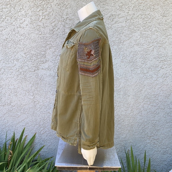 Free People embellished beaded eagle green utility military army jacket coat - Picture 4 of 15